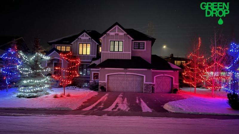 Holiday lights on a house done by Green Drop