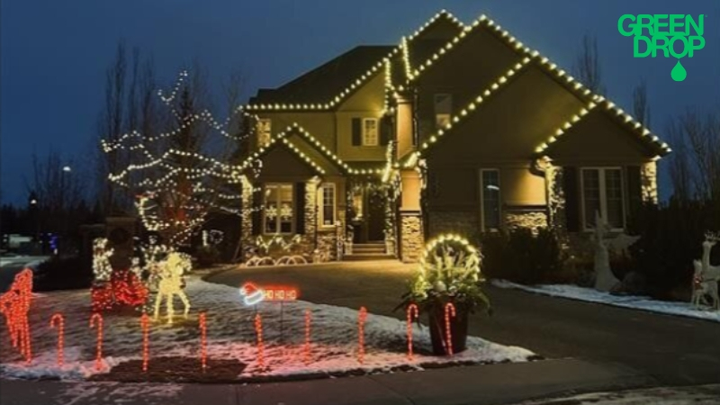 Outdoor holiday decoration set up by Green Drop