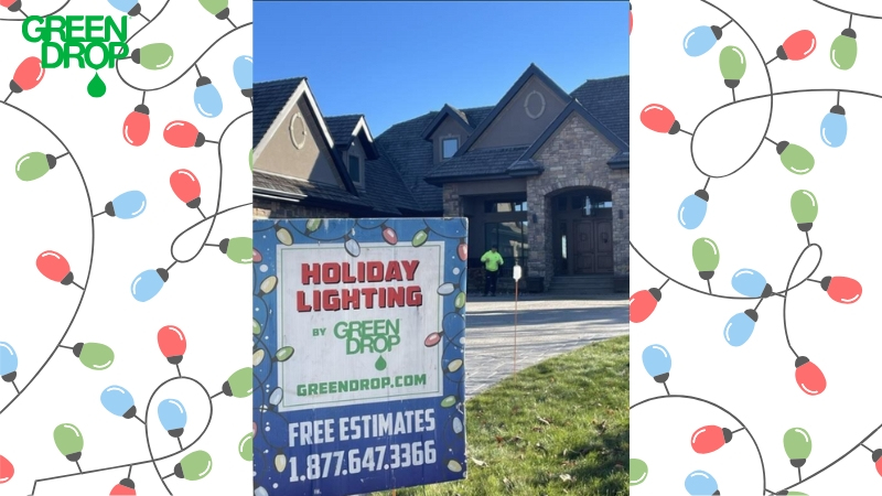 Green Drop holiday lights set up sign