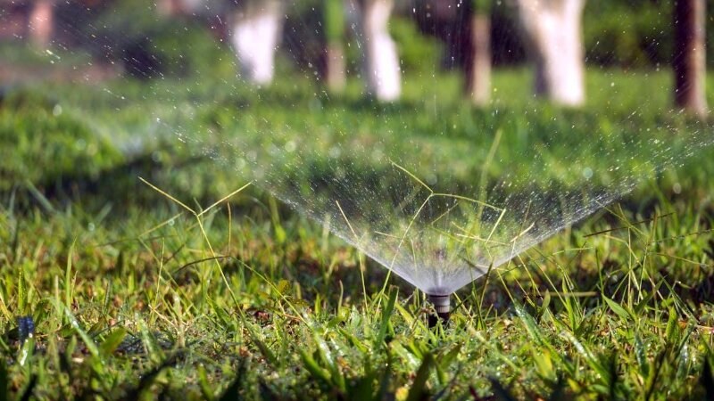 Water sprinkler watering a lawn